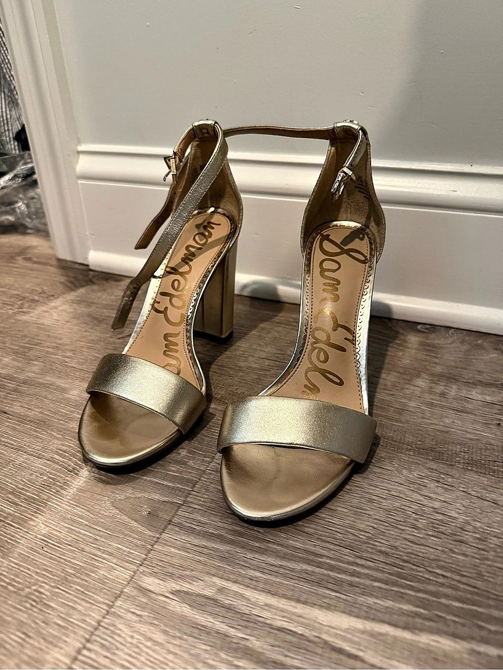Sam Edelman Yaro Block Heel Sandal Gold Ankle Strap Heels